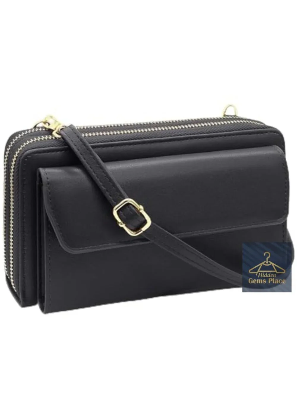 Leather Wallet Crossbody Bag Double Zipper Phone Purse Shoulder Strap
